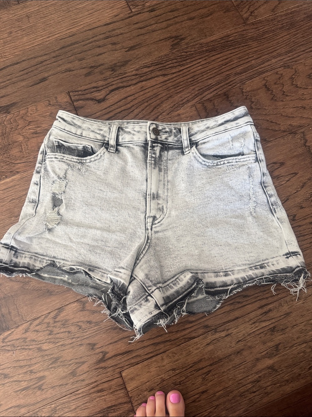 Women's High-Rise Washed Gray Denim Shorts
